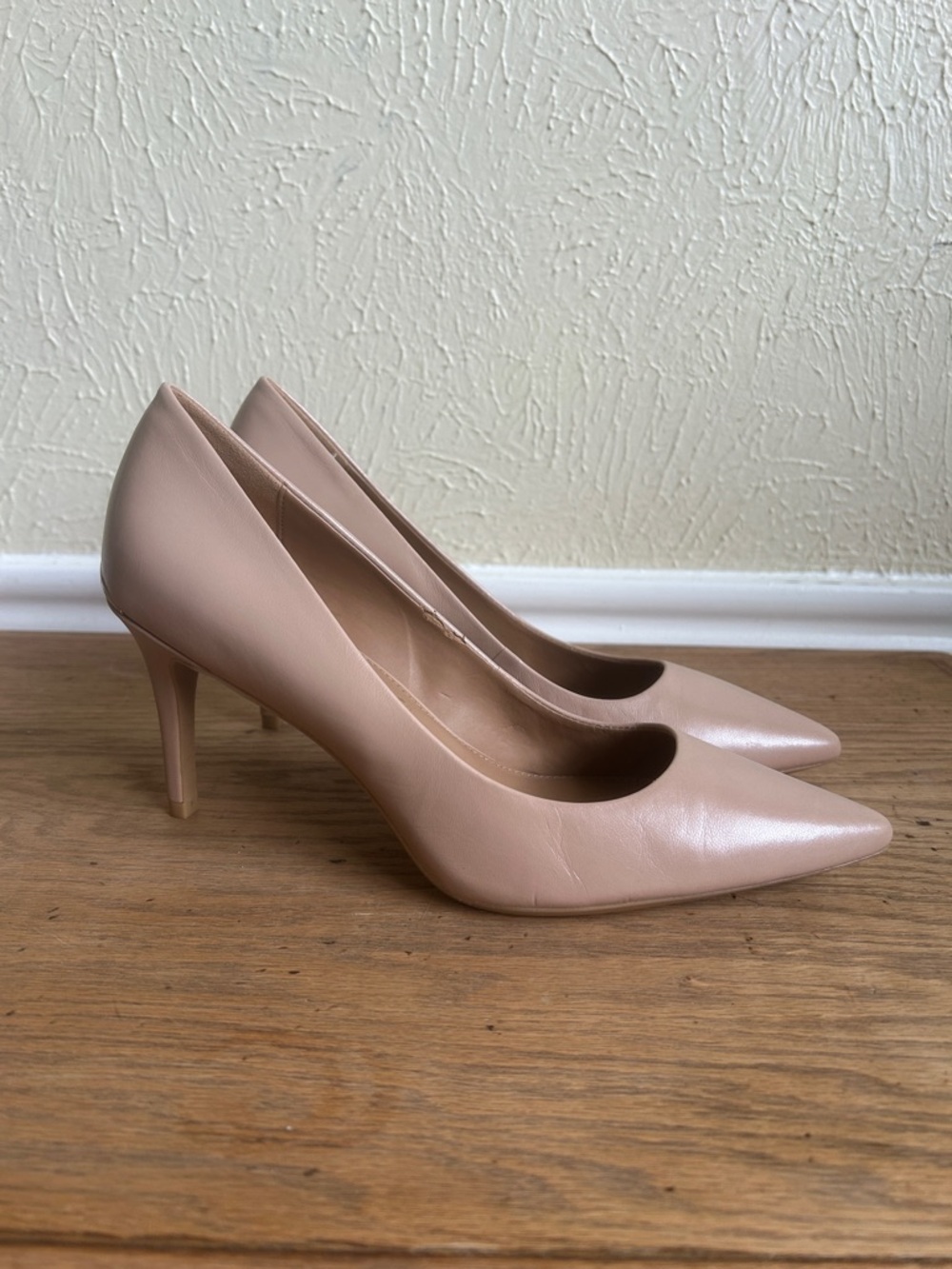 Calvin Klein Blush Pointed-Toe Leather Pumps
